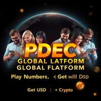 Create a futuristic e-banner with a dark sleek background and glowing global effects. Show realistic%2C diverse happy 7 people using phones and laptops%2C representing online earners. Use bold gold multi-colored gradient text gold%2C green%2C blue%2C red highlights with only these texts%3A %E2%80%9CPDEC GLOBAL PLATFORM%E2%80%9D %E2%80%9CPlay Numbers%2C Earn PDEC%2C Get Paid in USD or Crypto%E2%80%9D Add glowing icons of dollars. Make it professional%2C premium%2C and very attractive.