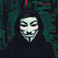 boy with anonymus mask hacking