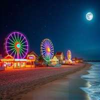 Amusement park on the beach at night