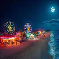 Amusement park on the beach at night