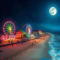 Amusement park on the beach at night