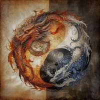 dragon with background yin-yang